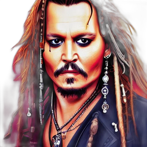 photorealistic, fantasy art, anime, cartoon, portrait, johnny, depp, captain transparent PNG cut-out