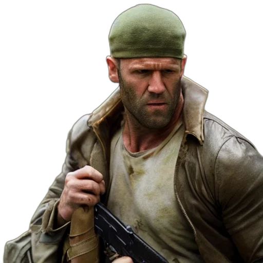 weapon, jacket, hat, face transparent PNG cut-out