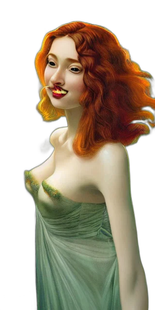 jewelry, dress, face, photorealistic, fantasy art, oil painting, cartoon, green transparent PNG cut-out