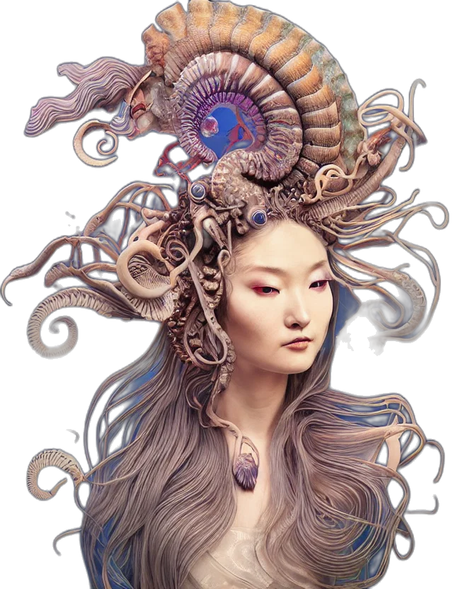 dragon, creature, hair, jewelry, fantasy art, photorealistic, concept art, watercolor transparent PNG cut-out
