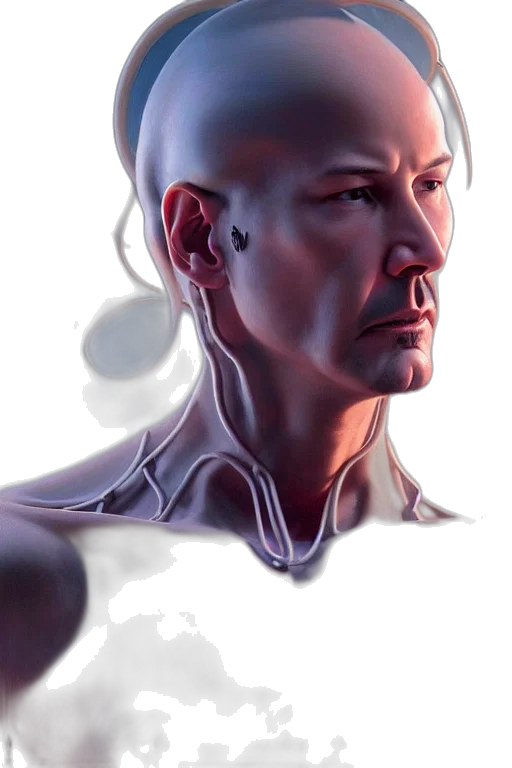 robot, face, jewelry, cyberpunk, photorealistic, concept art, 3d render, outer space transparent PNG cut-out