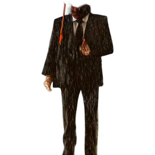 mask, staff, jacket, animal, concept art, 3d render, pixel art, dark transparent PNG cut-out