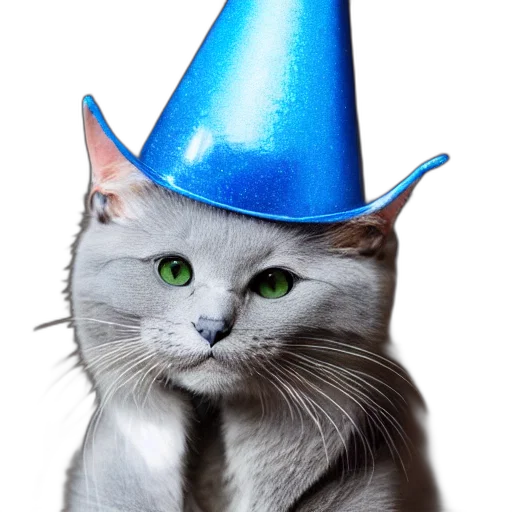 hat, crown, staff, animal, photorealistic, 3d render, gray, cat transparent PNG cut-out