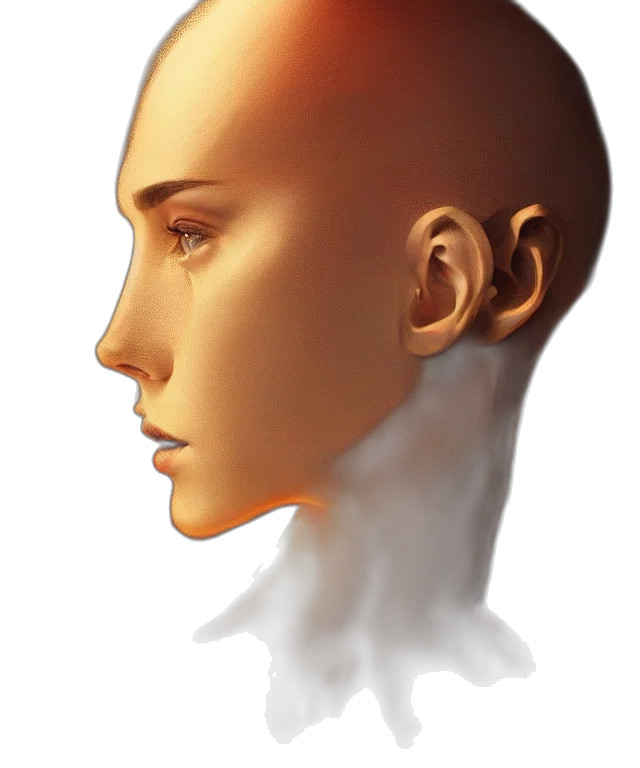 face, mask, crown, hair, concept art, photorealistic, 3d render, fantasy art transparent PNG cut-out
