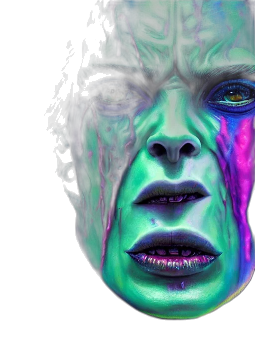 face, mask, photorealistic, concept art, cyberpunk, 3d render, outer space, neon transparent PNG cut-out