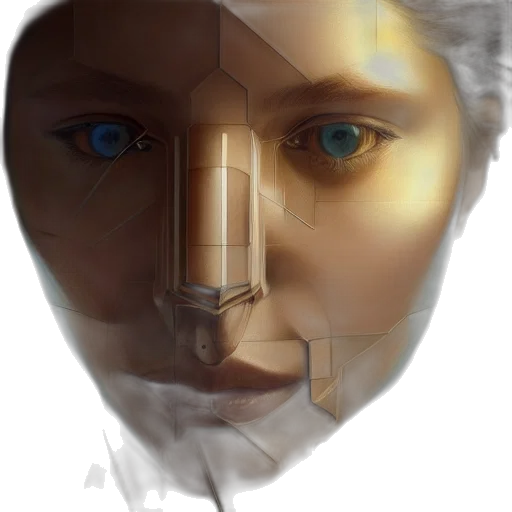 face, mask, robot, jewelry, photorealistic, concept art, 3d render, fantasy art transparent PNG cut-out