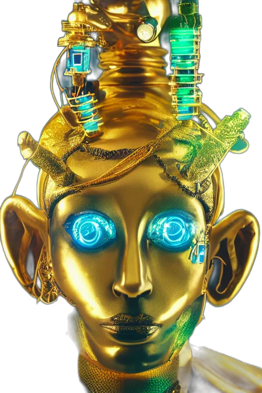 mask, crown, jewelry, robot, concept art, cyberpunk, 3d render, fantasy art transparent PNG cut-out