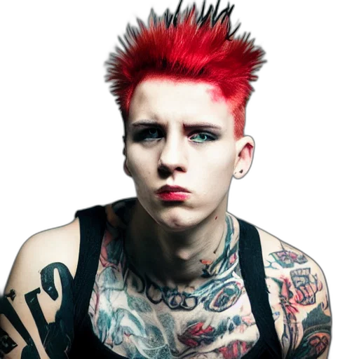 animal, hair, photorealistic, cyberpunk, red, young, man, short transparent PNG cut-out