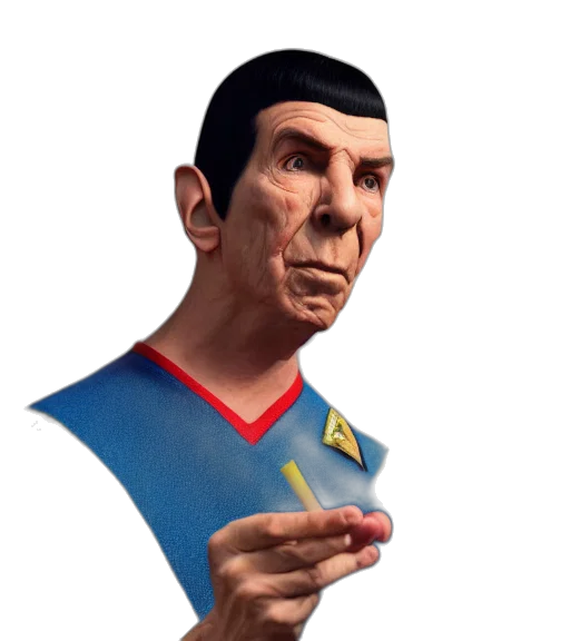 face, staff, pixel art, 3d render, concept art, comic book art, outer space, spock transparent PNG cut-out