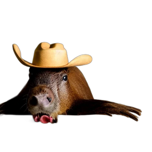 hat, animal, creature, hair, photorealistic, 3d render, concept art, capybara transparent PNG cut-out