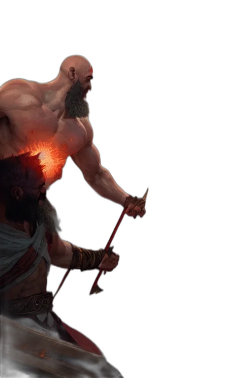 sword, weapon, concept art, fantasy art, 3d render, comic book art, fire, kratos transparent PNG cut-out