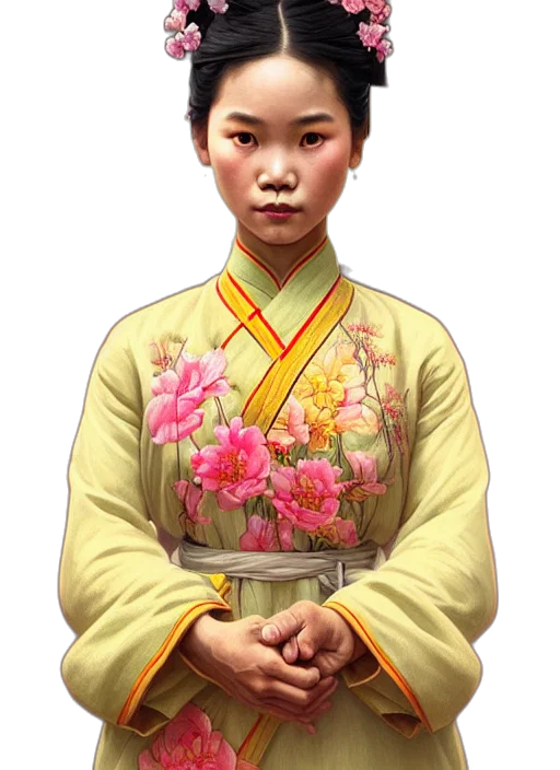 staff, face, flower, dress, photorealistic, oil painting, concept art, pixel art transparent PNG cut-out