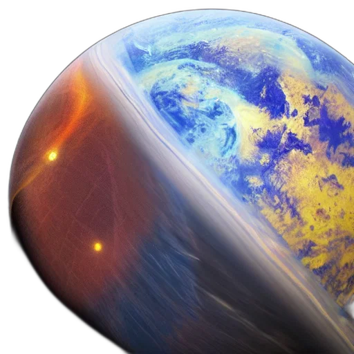 hair, sword, concept art, outer space, two, planets, colliding, into transparent PNG cut-out