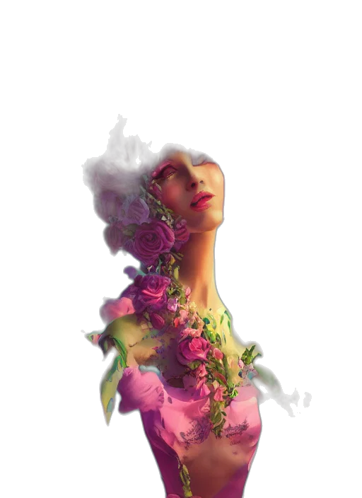 dress, flower, face, crown transparent PNG cut-out