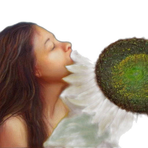 hair, flower, photorealistic, oil painting, fantasy art, concept art, forest, outer space transparent PNG cut-out