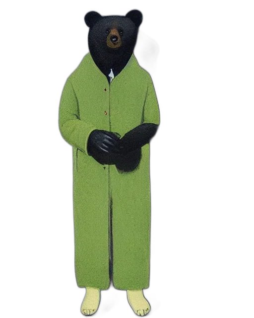 mask, jacket, staff, creature, 3d render, green, bear, cotton transparent PNG cut-out