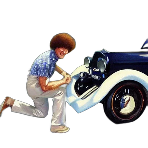 car, photorealistic, concept art, cartoon, bob, ross, painting, chevy transparent PNG cut-out