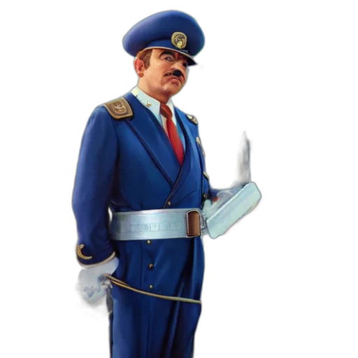 staff, weapon, jacket, face, concept art, 3d render, photorealistic, mario transparent PNG cut-out
