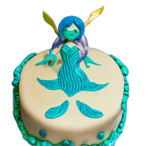 3d render, underwater, angry, mermaid, themed, birthday, cake, food transparent PNG cut-out