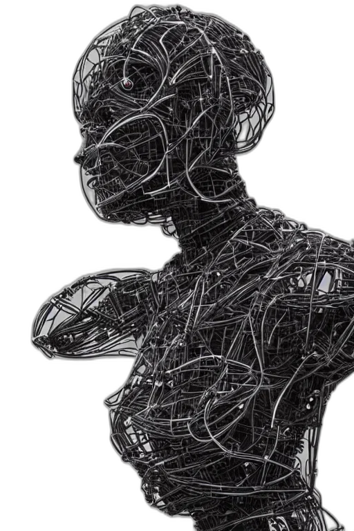 robot, hair, dress, jewelry, cyberpunk, comic book art, 3d render, concept art transparent PNG cut-out