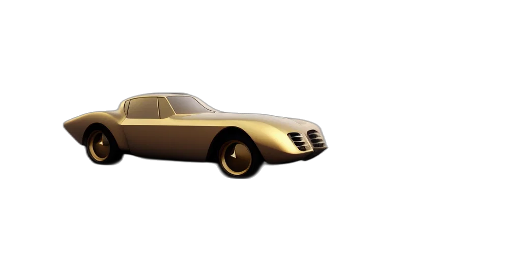car, 3d render, concept art, photorealistic, golden, parked, retro, futuristic transparent PNG cut-out
