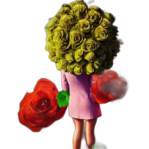 flower, dress, crown, umbrella, concept art, photorealistic, oil painting, 3d render transparent PNG cut-out