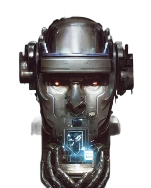 robot, face, mask, cyberpunk, concept art, 3d render, comic book art, masked transparent PNG cut-out
