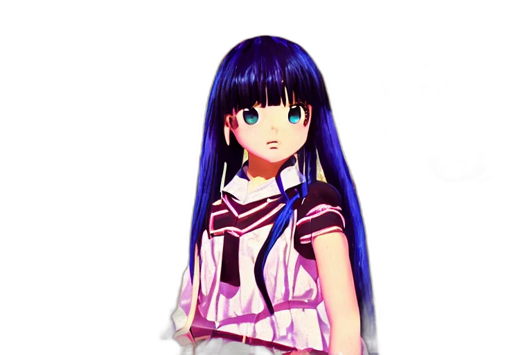 dress, hair, staff, anime, vaporwave, 3d render, pixel art, blue transparent PNG cut-out