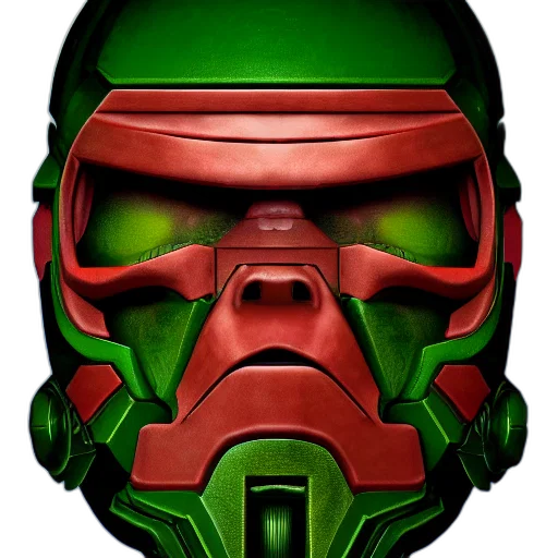 mask, face, robot, concept art, 3d render, comic book art, photorealistic, green transparent PNG cut-out