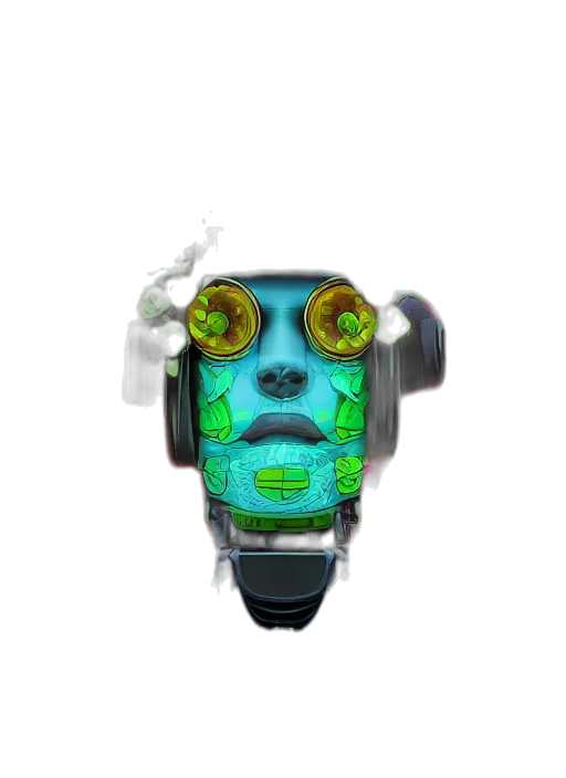 robot, mask, jewelry, face, cyberpunk, 3d render, concept art, vaporwave transparent PNG cut-out