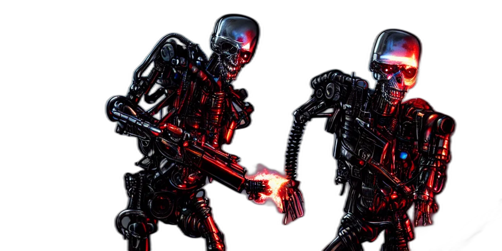 robot, cyberpunk, concept art, 3d render, pixel art, outer space, terminator, chrome transparent PNG cut-out