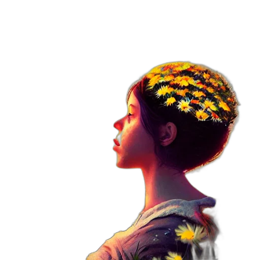 crown, face, jacket, flower transparent PNG cut-out