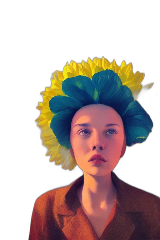 flower, crown, hat, face, photorealistic, 3d render, oil painting, concept art transparent PNG cut-out