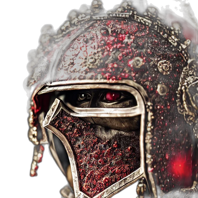 mask, sword, face, robot, concept art, 3d render, photorealistic, fantasy art transparent PNG cut-out