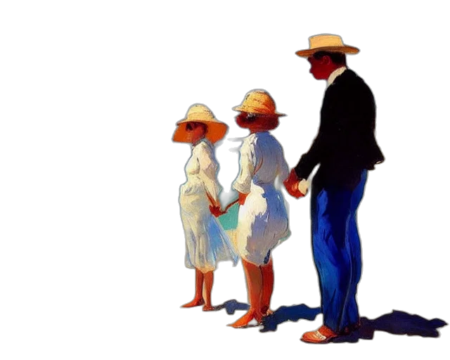 hat, dress, umbrella, oil painting transparent PNG cut-out