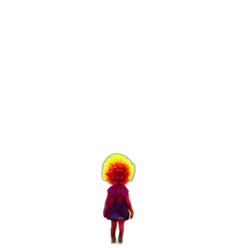 dress, hair, flower, creature, 3d render, pixel art, concept art, vaporwave transparent PNG cut-out