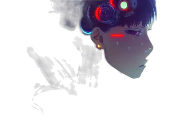 robot, mask, face, creature, cyberpunk, concept art, anime, vaporwave transparent PNG cut-out