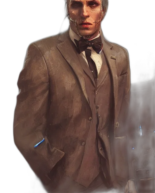jacket, staff, face, robot, concept art, photorealistic, cyberpunk, comic book art transparent PNG cut-out