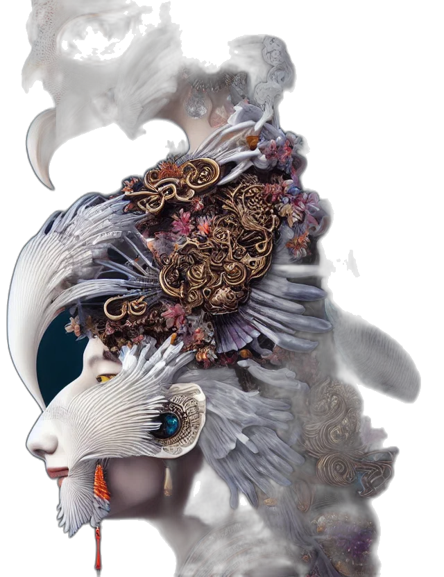 mask, face, dragon, jewelry, fantasy art, concept art, photorealistic, 3d render transparent PNG cut-out
