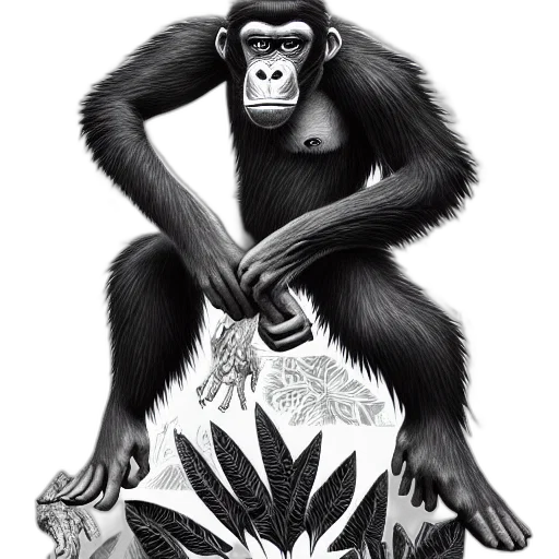 animal, concept art, cartoon, photorealistic, pencil sketch, monochrome, vampire, ape transparent PNG cut-out