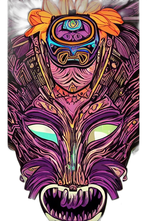 mask, face, fantasy art, comic book art, concept art, cartoon, colorful, neon transparent PNG cut-out