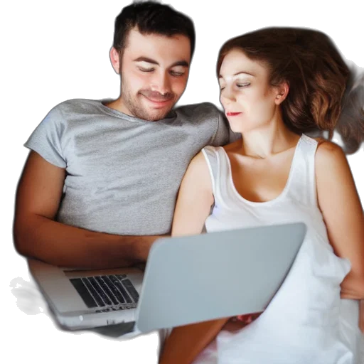 furniture, photorealistic, 3d render, man, woman, bed, working, their transparent PNG cut-out