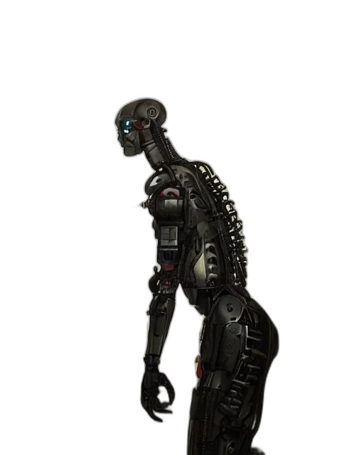 robot, staff, creature, cyberpunk, concept art, 3d render, fantasy art, half transparent PNG cut-out
