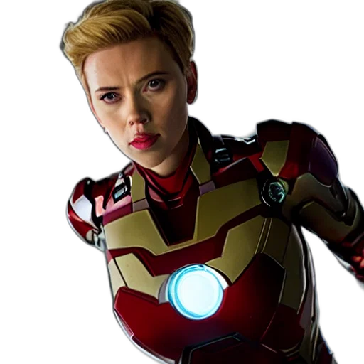 comic book art, concept art, 3d render, scarlett, johansson, ironman transparent PNG cut-out
