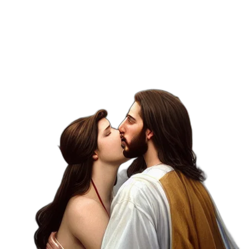 photorealistic, snow, jesus, kissing transparent PNG cut-out