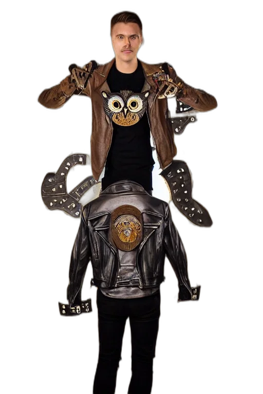 jacket, mask, robot, cyberpunk, concept art, front, owl, wearing transparent PNG cut-out