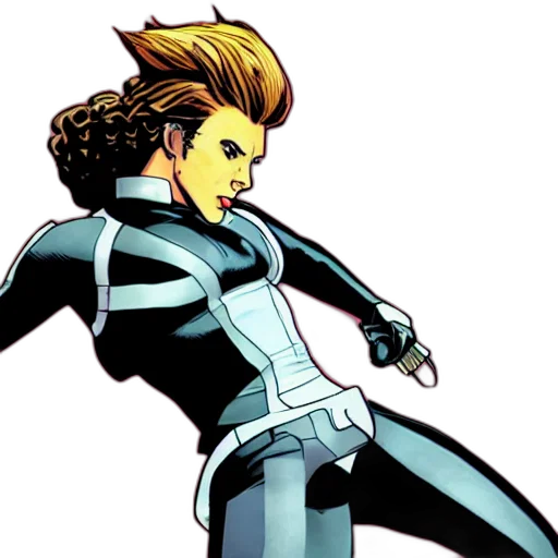 jacket, hair, comic book art, concept art, cartoon, scarlett, johansson, wolverine transparent PNG cut-out