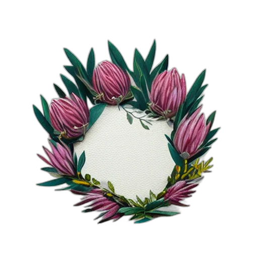 jewelry, crown, flower, protea, white, background, king, surrounded transparent PNG cut-out