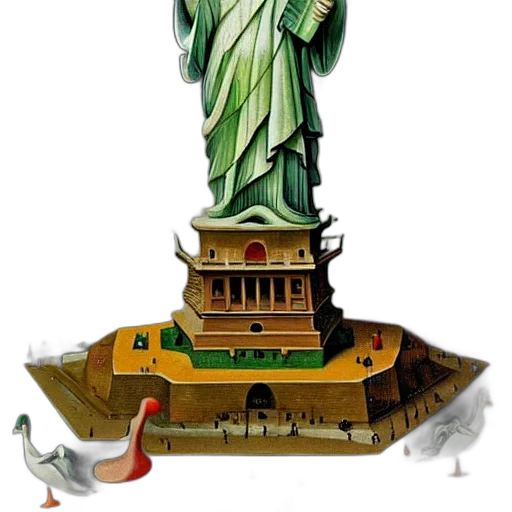 concept art, photorealistic, pixel art, green, painting, hieronymus, bosch, statue transparent PNG cut-out