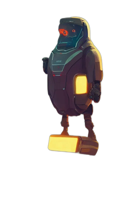 robot, jacket, weapon, creature, concept art, 3d render, cyberpunk, pixel art transparent PNG cut-out